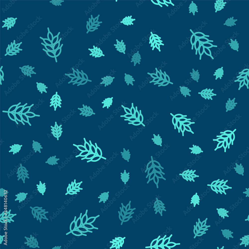 Green line Hop icon isolated seamless pattern on blue background. Vector