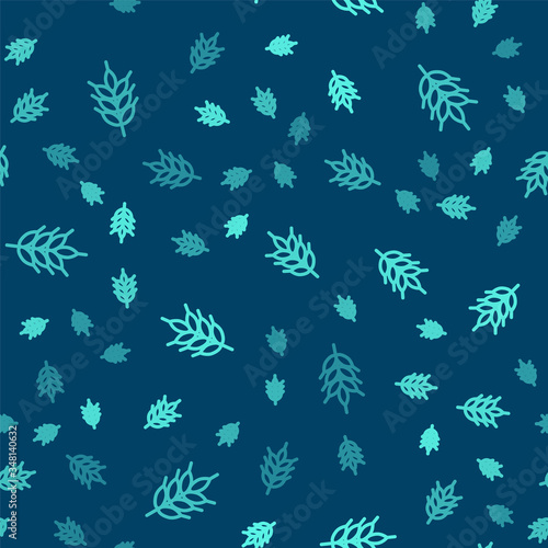 Green line Hop icon isolated seamless pattern on blue background. Vector