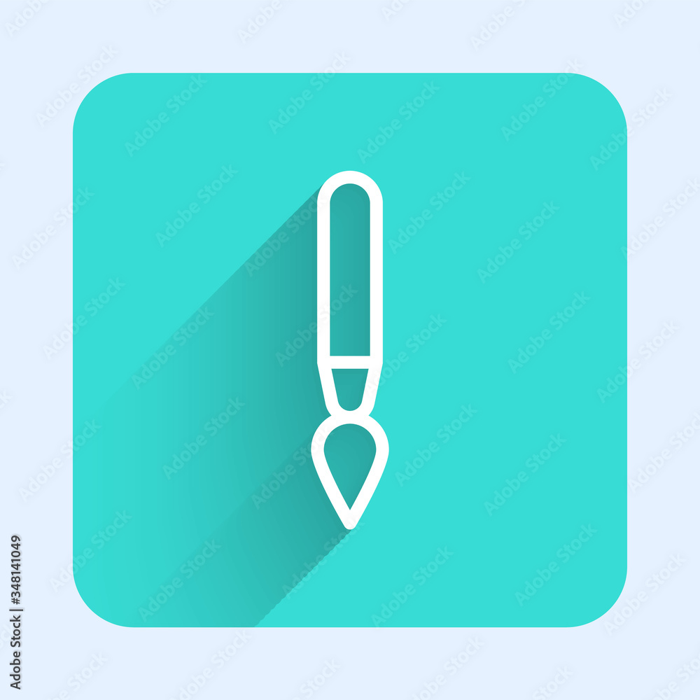 White line Paint brush icon isolated with long shadow. Green square button. Vector White line Paint brush icon isolated with long shadow. Green square button. Vector