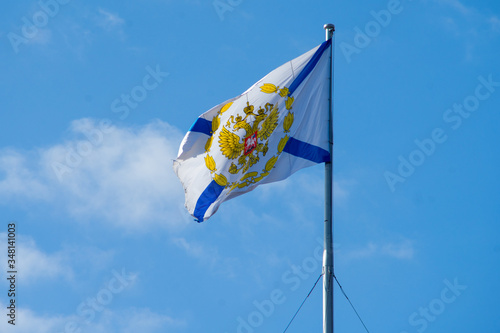 Flag of the Commander of the Russian Navy on the Admiralty building in St. Petersburg. photo