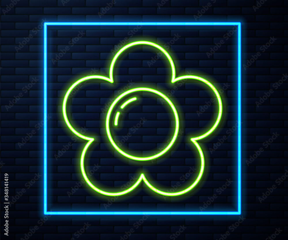 Glowing neon line Flower icon isolated on brick wall background. Vector Glowing neon line Flower icon isolated on brick wall background. Vector
