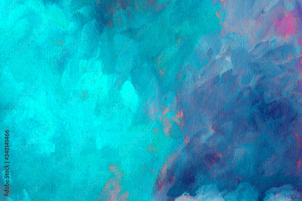 Background painted with oil paints on canvas. Turquoise, blue, fuchsia