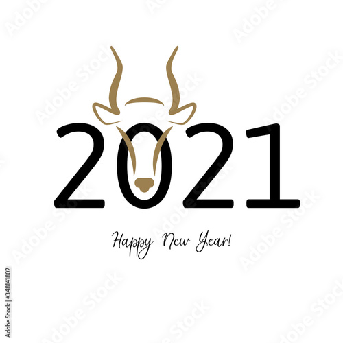 Chinese new year. 2021 New year. Metal ox horoscope sign. 2021 design. New year symbol. 2021 logo design. Chinese horoscope metal ox with 2021. Flat minimalism vector illustration. Ox horoscope sign