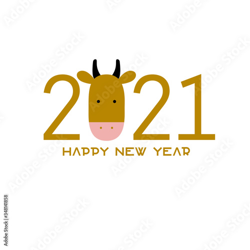 Chinese new year. 2021 New year. Metal ox horoscope sign. 2021 design. New year symbol. 2021 logo design. Chinese horoscope metal ox with 2021. Flat minimalism vector illustration. Ox horoscope sign