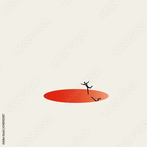 Businessman falling into hole vector concept. Symbol of debt, bankruptcy, financial crisis.
