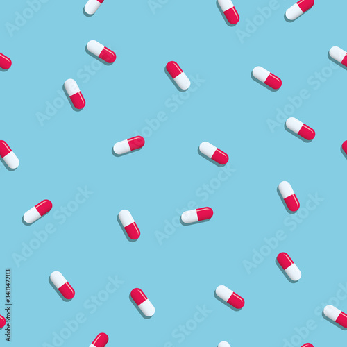 Medical pills pharmaceutical seamless pattern vector background. Treatment, cure for disease.