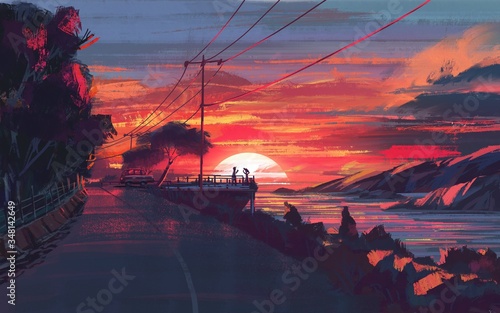 Romantic couple in sunset
