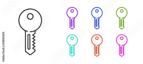 Black line House key icon isolated on white background. Set icons colorful. Vector