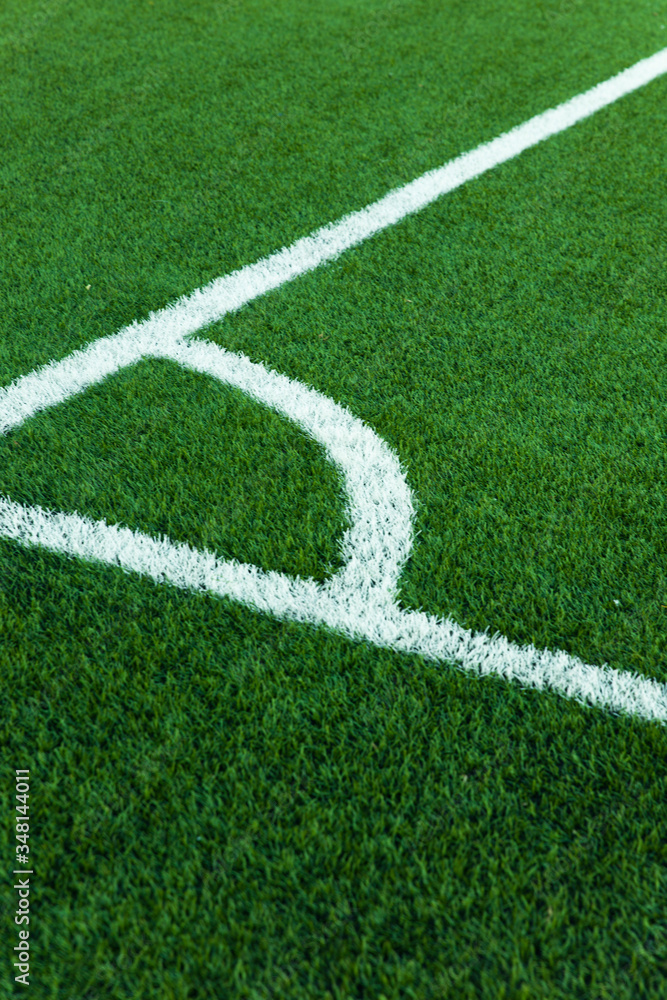 Football field corner with white marks Football field corner with white marks