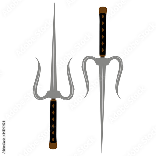 Japanese weapon sai. Isolated on a white background.