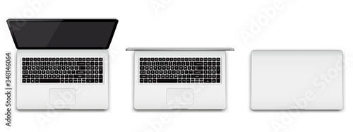 Modern laptop fully opened , partially opened and closed