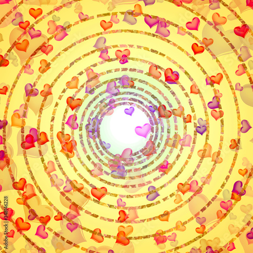 romantic background of spirally arranged hearts