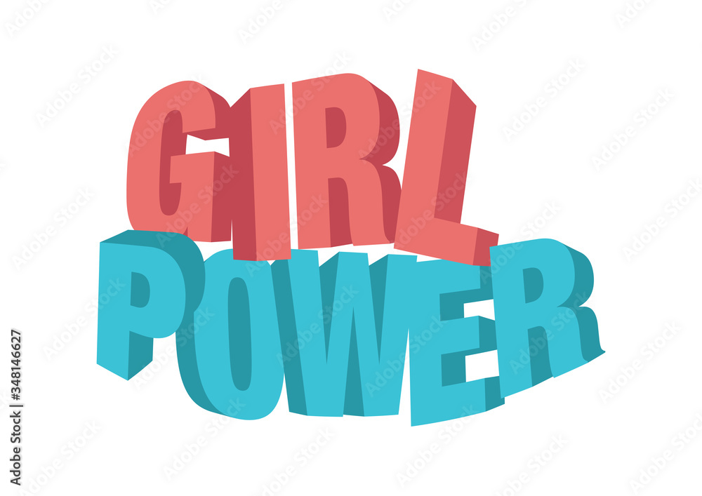 Vector isolated illustration of a typography 3D phase girl power with stylish colours. Motivational slogan for woman and feminism Vector isolated illustration of a typography 3D phase girl power with stylish colours. Motivational slogan for woman and feminism
