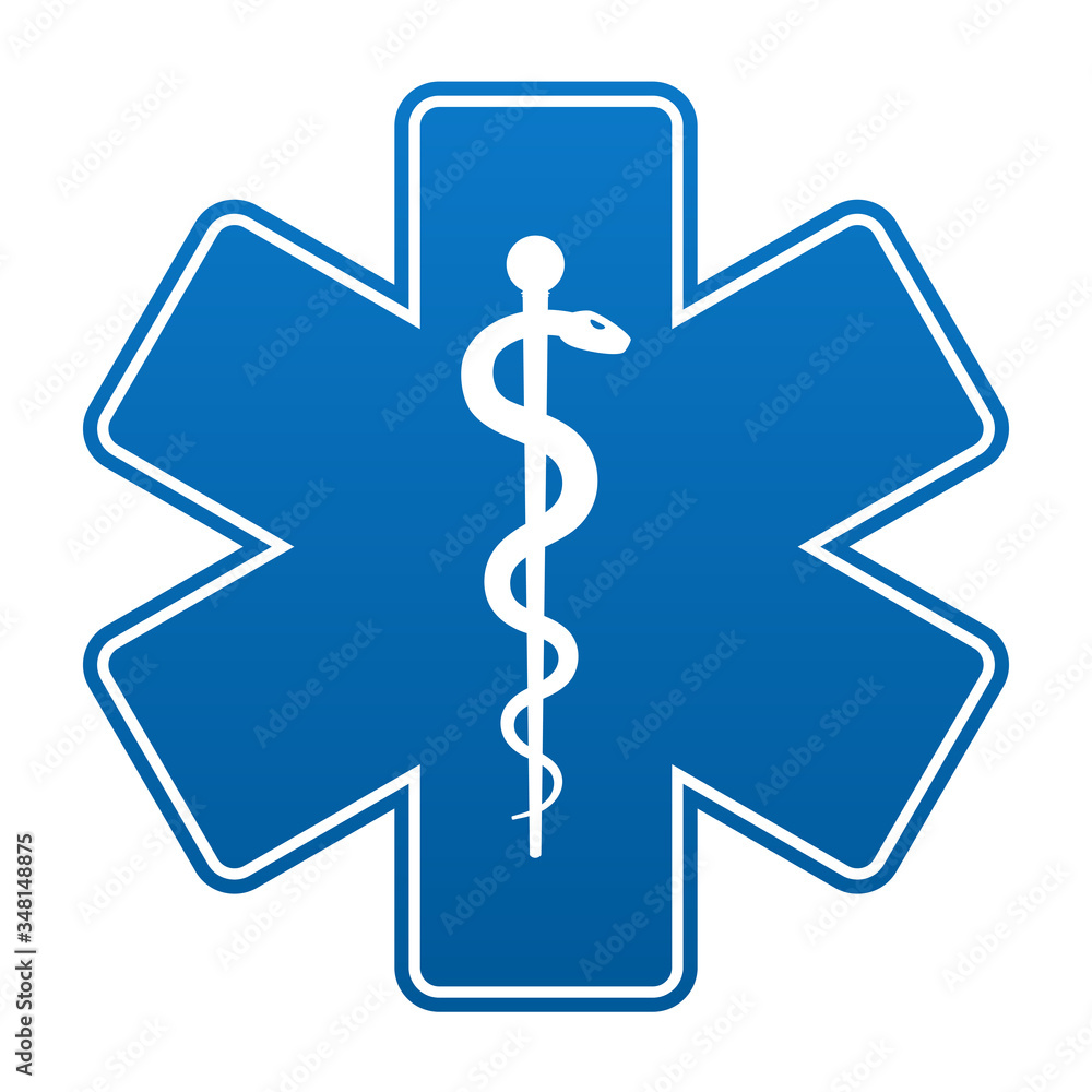 Medical symbol of the Emergency - Star of Life with rounded corner isolated on white background. Medical symbol of the Emergency - Star of Life with rounded corner isolated on white background.