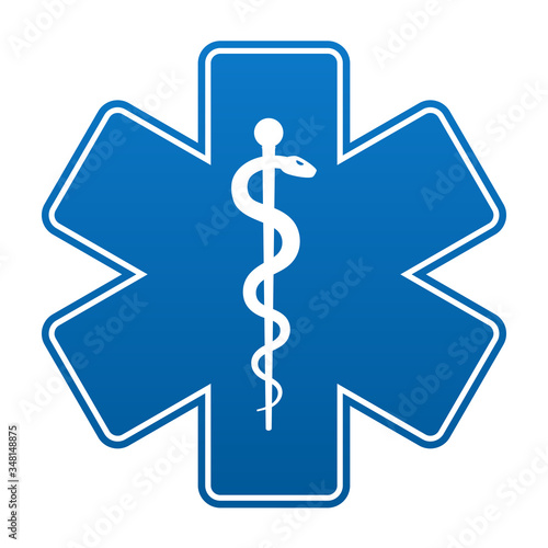 Medical symbol of the Emergency - Star of Life with rounded corner isolated on white background. 