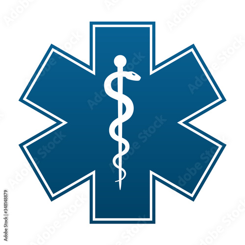 Medical symbol of the Emergency - Star of Life isolated on white background.