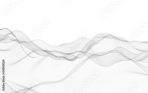 Abstract landscape on a white background. Cyberspace grid. hi tech network. Depth of field. 3d illustration