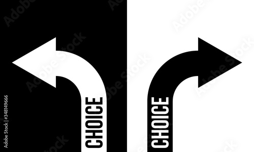 choice with two arrows, black and white vector concept