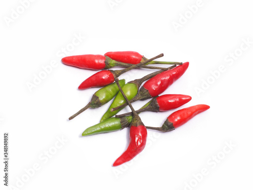 Red and green Chilli Padi, Bird's Eye Chilli, Bird Chilli, Thai pepper isolate on white background. 