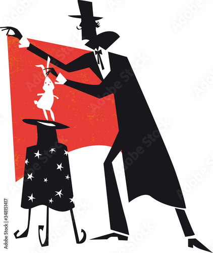 Magician with rabbit, Juggler man, Illusion, vector illustration