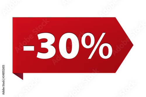 Discount minus 30 percent Banner ribbon red icon isolated on white background. Vector illustration