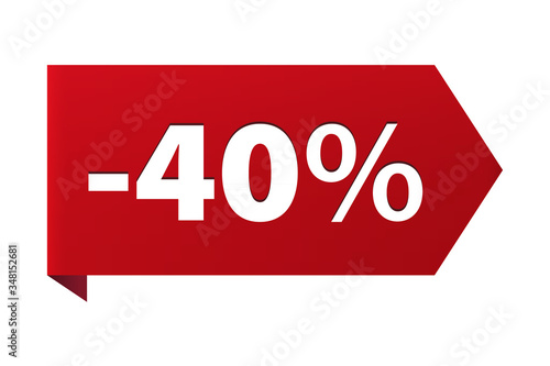 Discount minus 40 percent Banner ribbon red icon isolated on white background. Vector illustration