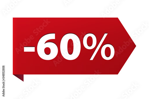 Discount minus 60 percent Banner ribbon red icon isolated on white background. Vector illustration