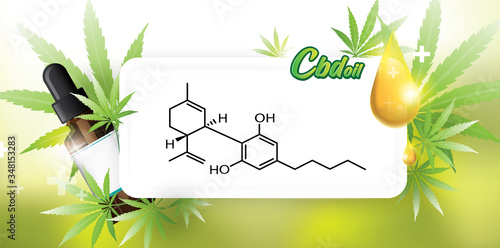 chemical formula medical of Marijuana and cannabis CBD oil nature background