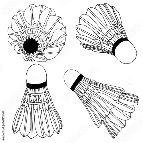Badminton ball. Sports, badminton, sports equipment. Sports collection on isolated white. Stock vector illustration.