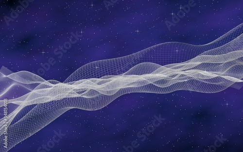 Abstract purple-blue starry background. White cyberspace grid. hi tech network. Outer space. Starry outer space texture. Deep space. Universe. 3D illustration