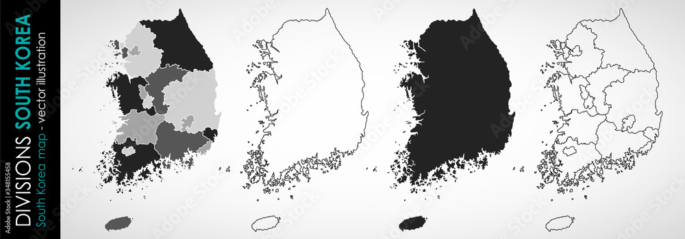 Vector map of South Korea regions gray monohromatic Stock Vector ...
