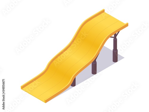 Yellow waterslide isometric good for aquapark construction. Vector illustration