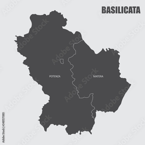 The map of the italian region of Basilicata with labels