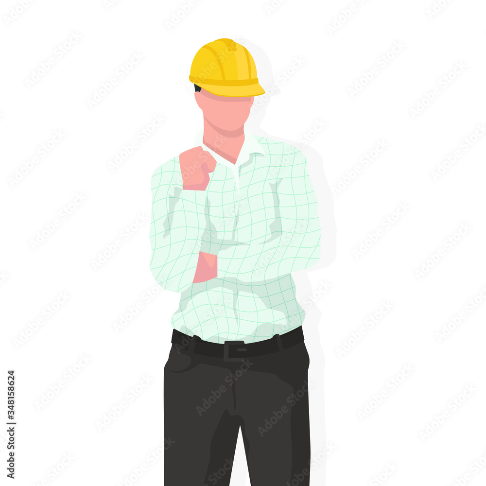 Engineer in modern style vector illustration, business person simple flat shadow isolated on white background. Engineer in modern style vector illustration, business person simple flat shadow isolated on white background.