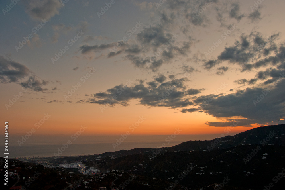 Sun Setting over Torrox Costa, Costa Tropical, The Axarquia, Malaga Province, Andalucia, Spain, Western Europe.