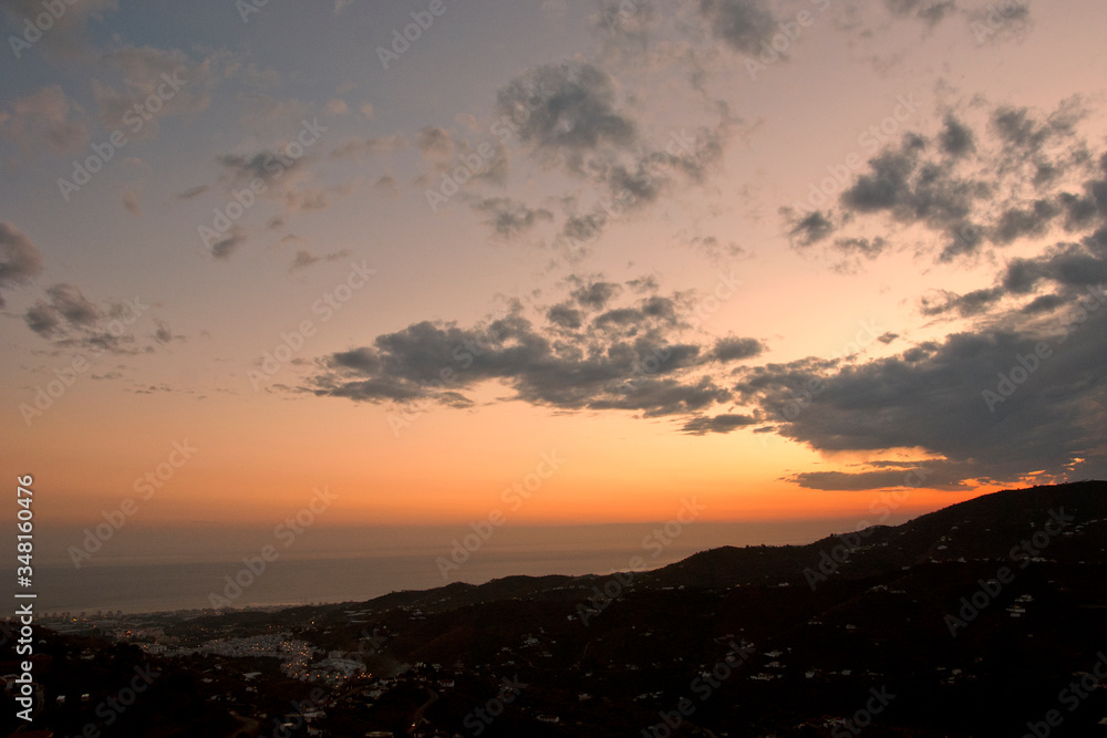 Sun Setting over Torrox Costa, Costa Tropical, The Axarquia, Malaga Province, Andalucia, Spain, Western Europe.