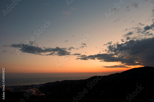Sun Setting over Torrox Costa, Costa Tropical, The Axarquia, Malaga Province, Andalucia, Spain, Western Europe. © Andy Evans Photos
