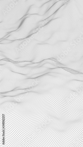 Abstract landscape on a white background. Cyberspace grid. hi tech network. 3d illustration