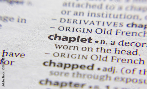 Chaplet word or phrase in a dictionary.