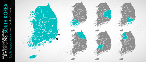 Vector map of South Korea regions beautiful blue