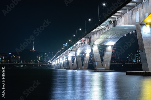 Night view of Han River Bridge and Namsan Tower