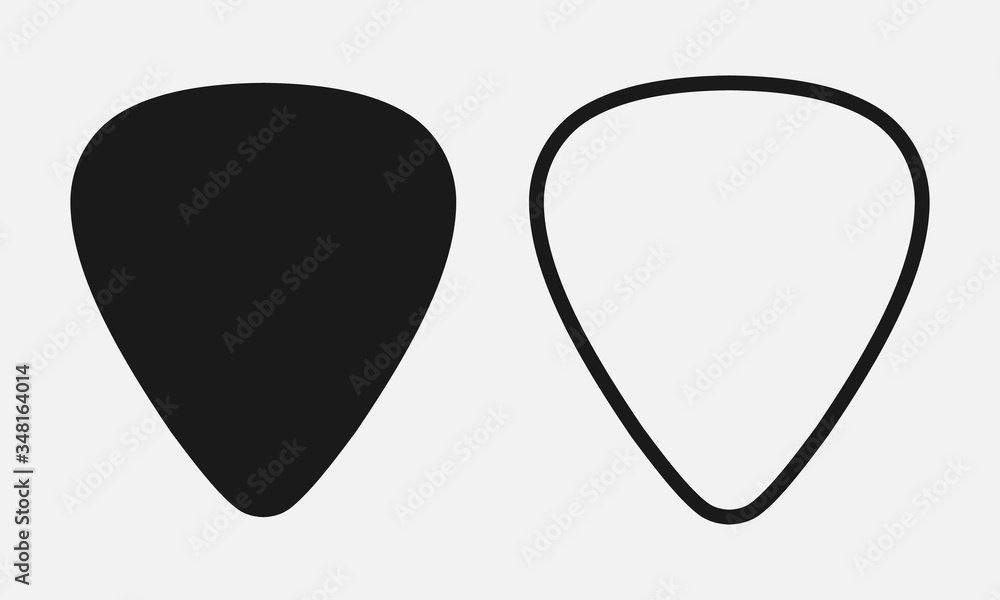 Set of blank solid and line guitar picks vector icon isolated on white