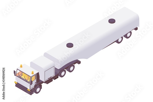 Isometric aviation fuel truck. Plane refueling lorry tanker.