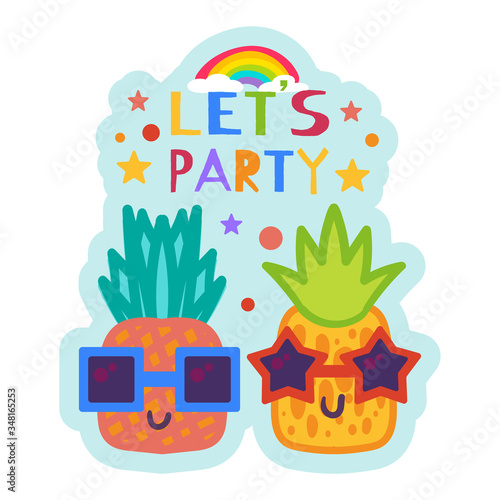 Summer Party Sticker  Cute Pineapple in Sunglasses