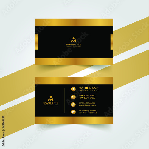 Modern luxury business card design template with elegant black and gold color scheme and professional layout