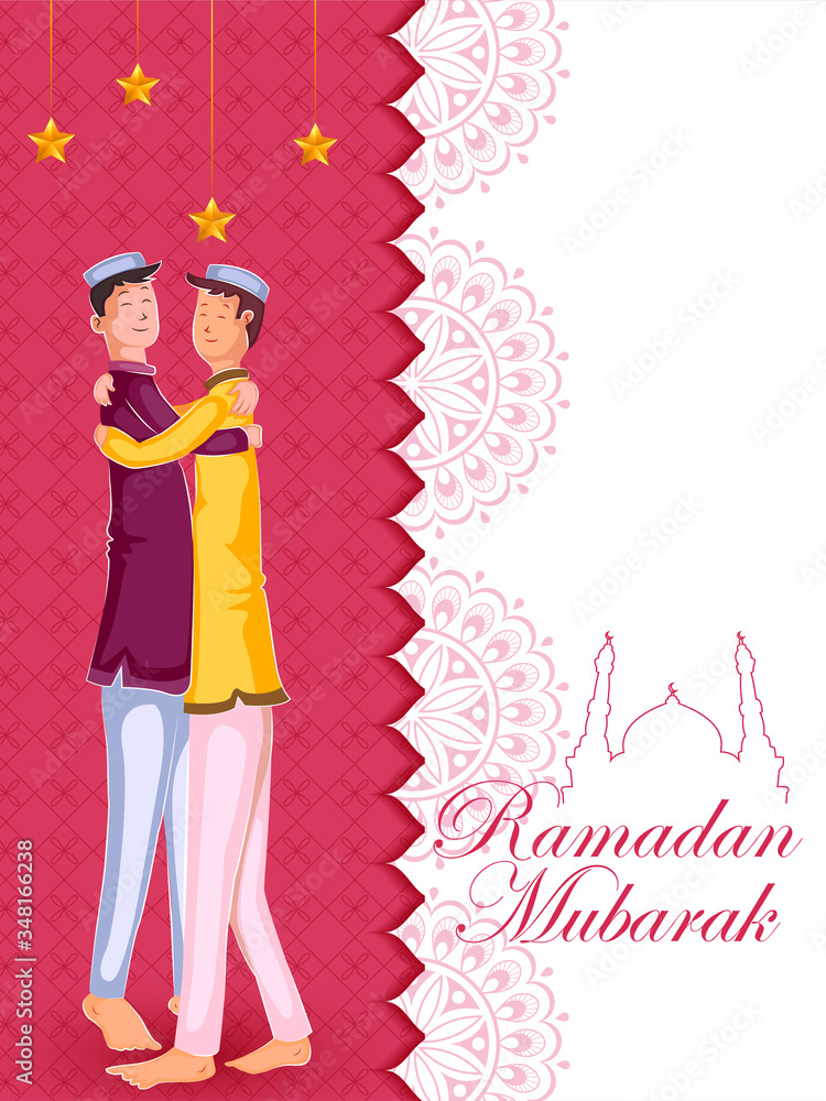 Muslim families wishing Eid Mubarak,Happy Eid on Ramadan in vector Muslim families wishing Eid Mubarak,Happy Eid on Ramadan in vector