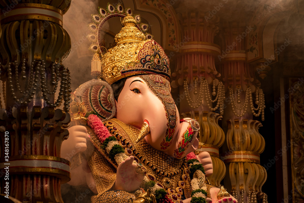 Dagdusheth Ganapati Idol at pune with golden jewellery and beautiful  decoration in 2019 Stock Photo | Adobe Stock