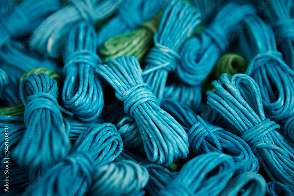 Pile of blue dyed strings