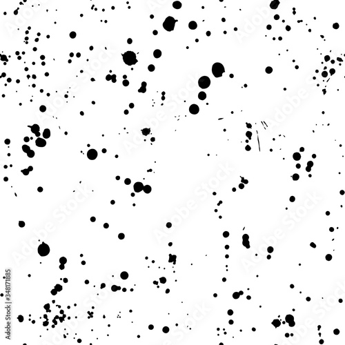 Ink splashes seamless pattern. Black and white spray texture