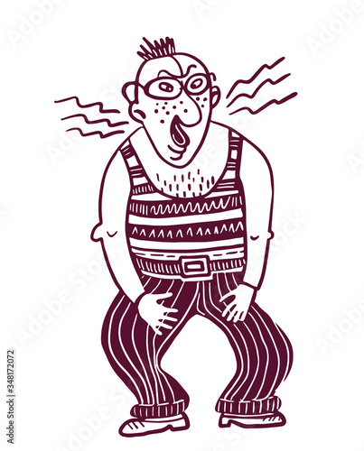 middle-aged man with glasses angry, sketch, hand drawn emotional character, isolated digital vector illustration